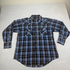 Plains Western Wear Shirt Mens Large Multi Plaid Double Chest Pockets Pearl Snap