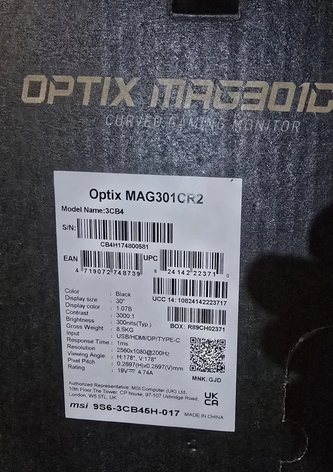 MSI Optix MAG301CR2 30' VA LCD Gaming Monitor 200hz Curved - Image 2 of 2