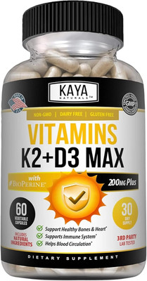 Vitamin K2(MK7)with D3 5000 IU Supplement,BioPerine Capsules,Immune Health-60ct