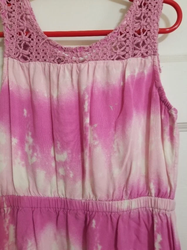 * MUDD Pink Tie Dye Crochet Rim Sleeveless Hi Lo Dress Girls Size 6X - Изображение 4 из 4