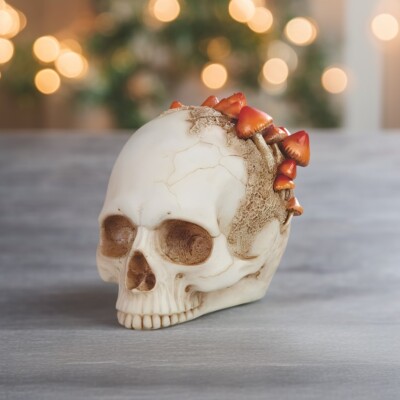 4.75''H Skull with Mushroom Figurine Ornament Home Decor Unique Gift