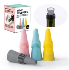 4-Pack Silicone Bottle Stoppers – Reusable Wine Beverage Sealer Bar Tool Set