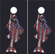 Fishing Cornhole Wraps American Flag Bone Fish Vinyl Board Decals Game Stickers