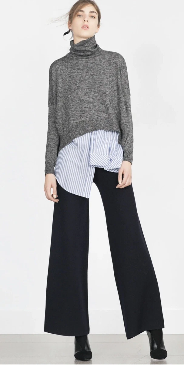 zara 6771 124 802 womens black gray long sleeve turtleneck sweater top medium