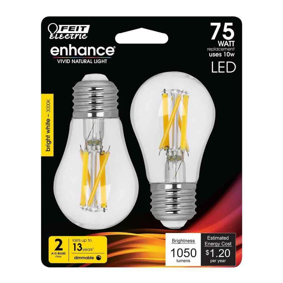 Feit Electric 75-Watt Equivalent A15 Dimmable Filament CEC Clear Glass(12-Pack) - Image 3 of 4