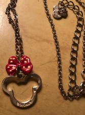 Disney Brand Silver And Pink Polka Dot Bow Mini Mouse Necklace Mouse Ears