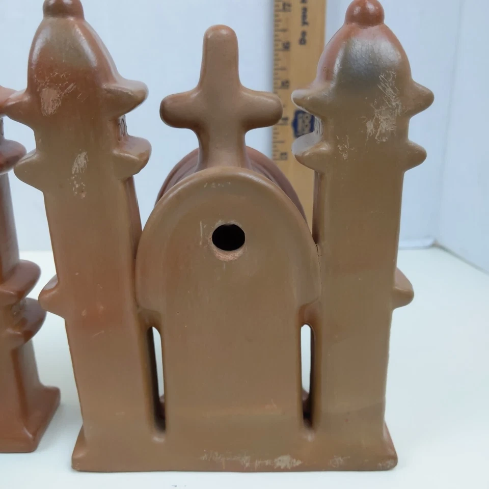 Juego de 2 estatuillas de iglesia de misión de terracota decoración rústica del hogar del suroeste Foto 3 de 4