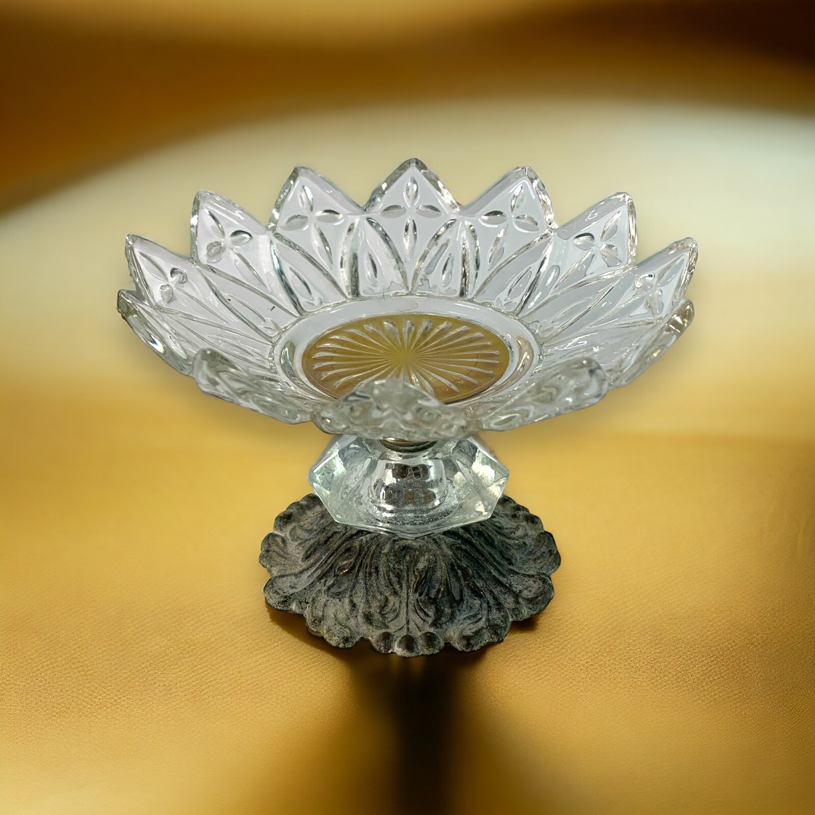 Vintage Decorative Accurat Crystal Compote Candy Dish Bowl Cast Iron