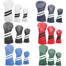 Brief Line Leather Driver Fairway Wood Hybrid Golf Club Head Covers 1/3/5/H Set