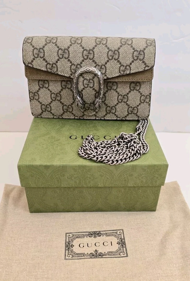 Sac à bandoulière Gucci Dionysus GG Supreme Super Mini chaîne en daim avec boîte cadeau 