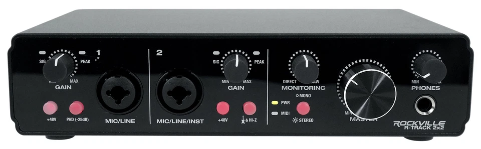 Rockville R-TRACK 2x2 USB Computer Recording Interface 24 Bit 192Khz 2 Mic-Pres