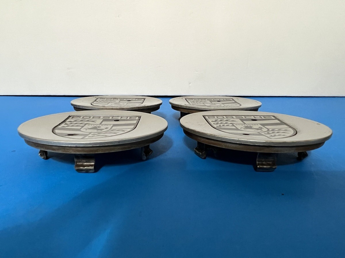 PORSCHE GENUINE FACTORY ORIGINAL OEM SILVER CENTER CAPS SET 7L5 