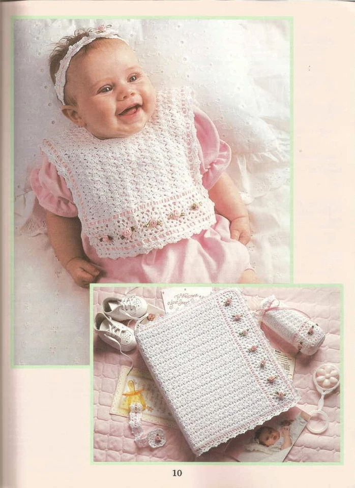 Christening Ensemble: thread crochet long or short gown bonnet booties bib more - Image 4 of 4