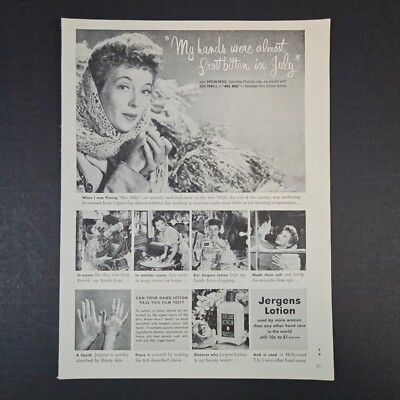 1949 Jergens Hand Lotion Vintage Print Ad Evelyn Keyes Mrs Mike Movie Scenes