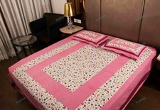 90x100 Queen Yellow Jaipuri Bed Sheet With 2 Pillow Cover Printed Cotton Double