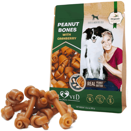 Dog Peanut Butter Bones with Cranberry & Rawhide Free Chew Treats Pet Natural