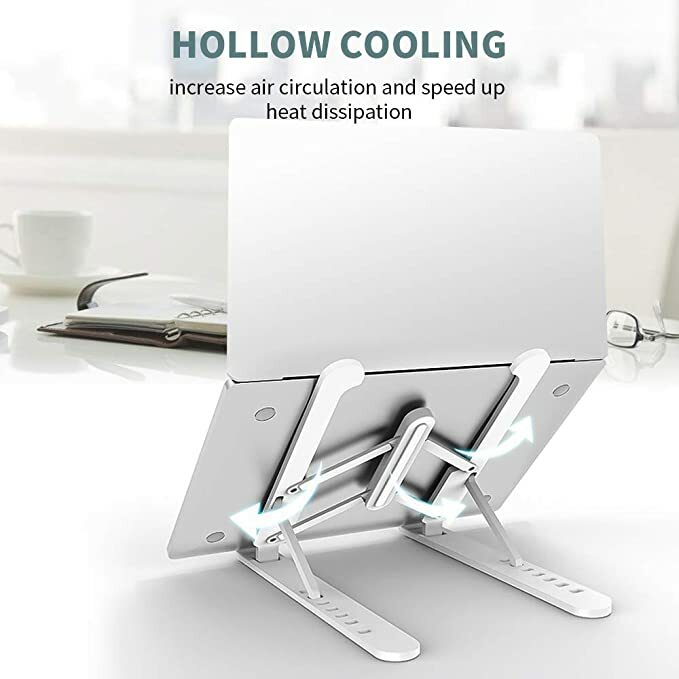 Adjustable Aluminum Laptop Stand with 6 Angles, Foldable for Desks & Tablets