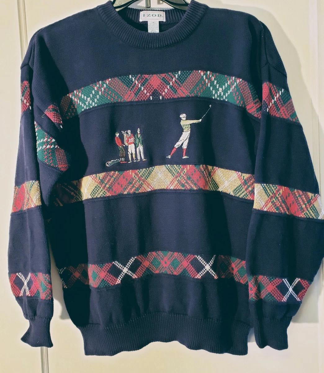 Vintage IZOD M Men s Club Sweater Embroidered Golf Graphics Navy