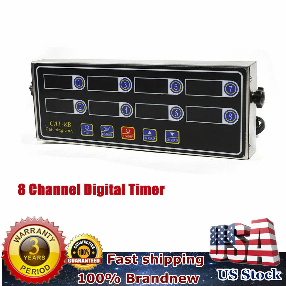 8 Channel Commercial Digital Timer Calculagraph Kitchen Loud Countdown Modern US
