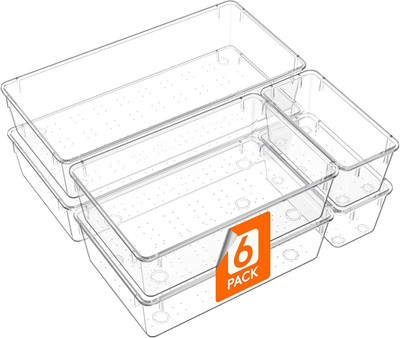 Lifewit 6 Pcs Large Bathroom Drawer Organizers, 3 Sizes Clear Plastic Storage Or