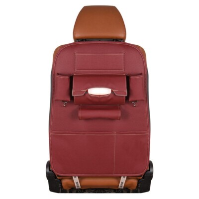 1 Pc Waterproof Burgundy Leather Rear Compartment Multi-Pocket Car Storage Wine