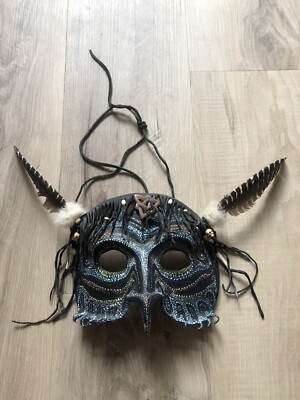 Mystic Owl Face Mask Leather Masquerade Blue  Costume Cosplay Fairy Halloween