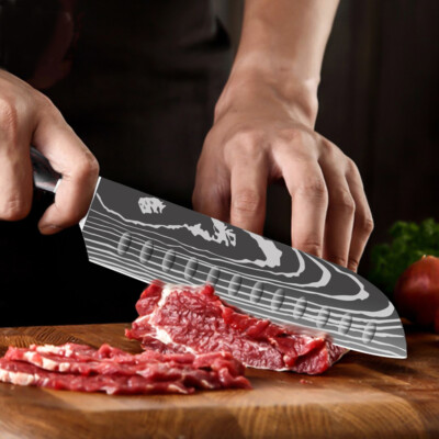 7'' Kitchen Knife Stainless Steel Santoku Knife Professional Chef Chopping Meat