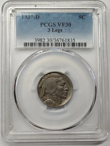 1937 D Buffalo Nickel 3 Legged PCGS VF30 - RARE!