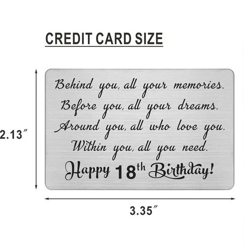 18th Birthday Stainless Steal Wallet Card, Funny Engraved Greeting Card Gift - Picture 2 of 5
