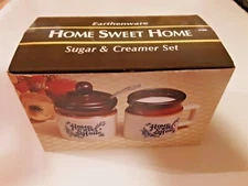 Vintage Home Sweet Home Earthenware Kitchen Decor Cream and Sugar Set Ceramic 