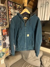 Vintage Carhartt J130 DTL Hooded Active Jacket 90s Workwear Dark Teal Size L
