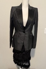 Alexander McQueen 100% Silk Polka Dot Blazer IT 42 Black White