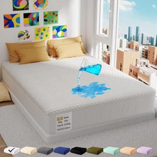 100% Waterproof Mattress Protector, Full Size Mattress Pad, Fits 6"-20" Mattress