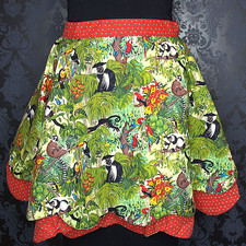 50s Pin Up Style Handmade Apron Red Polka Dot Jungle Theme Tie One Of A Kind