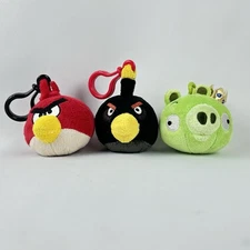 Angry Birds Plush Backpack Clips 1.5" Key Chains Green Pig Red Bird & Black Bird