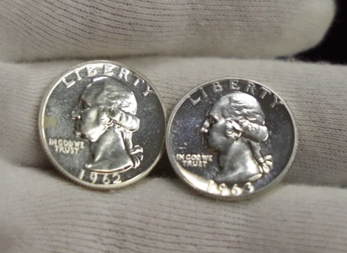 1962, 1963 US Proof Silver Washington Quarter 25c