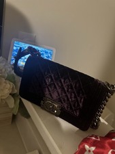 CHANEL LE BOY Purple Silver Chain Small Velvet Lambskin Shoulder Bag Crossbody