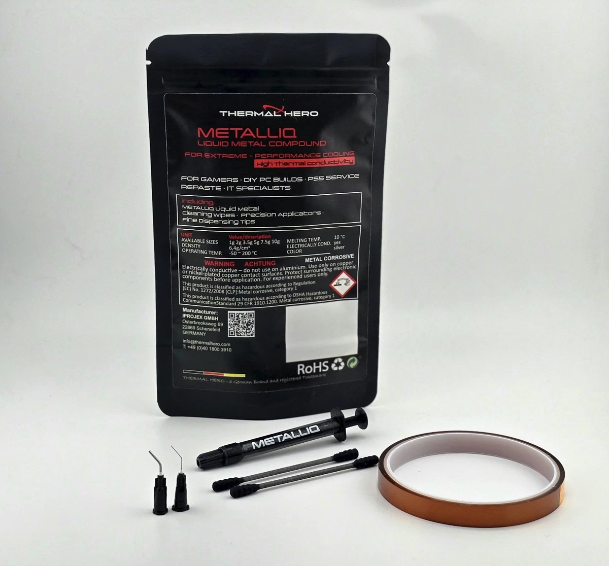 TH METALLIQ Protector Flüssigmetall 1g + Polyimid Tape 10m | für CPU GPU  & PS5