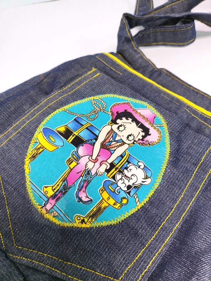De Colección Hecho a Mano Betty Boop Azul Denim Amarillo Bolso de Hombro Cartera Rockabilly Vaquera Foto 2 de 4