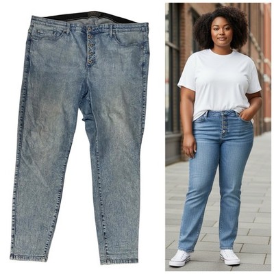 Torrid Jeans Womens Plus Sz 24T Button Fly Bombshell Skinny Light Wash Stretch