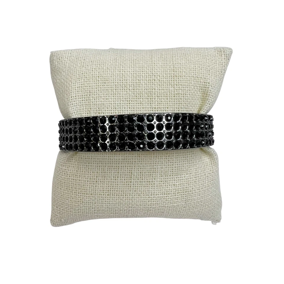 "Brazalete abrazadera Kenneth Cole gris metalizado negro pavé estrás 7,5""" Foto 2 de 4