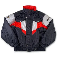Vintage Descente Ski Jacket Men's XL Snowboarding Bomber Hood Snap Pockets Black