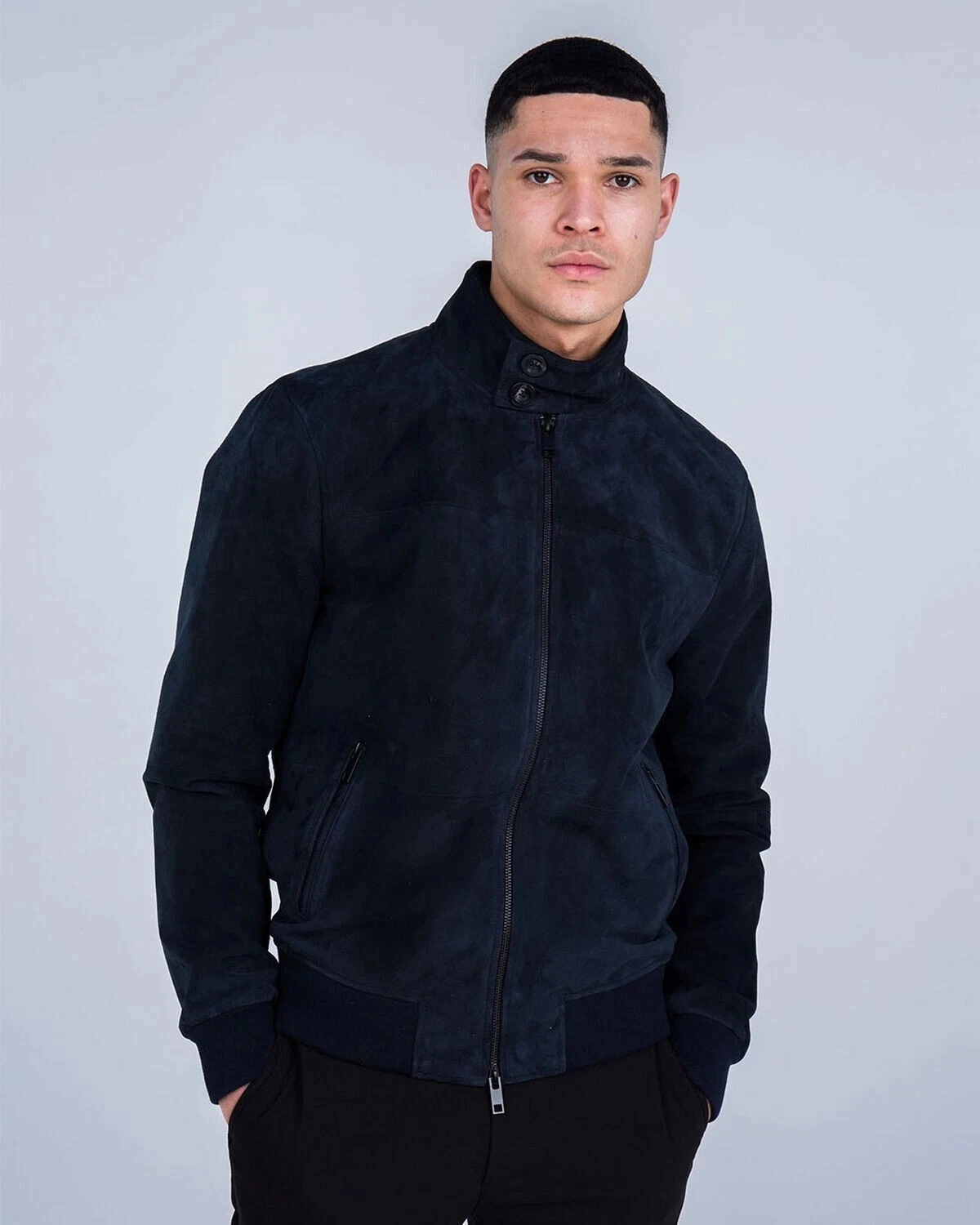 Blue Bomber Leather Jacket for Men Pure Suede Size S M L XL XXL Custom Made- 322