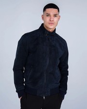 Blue Bomber Leather Jacket for Men Pure Suede Size S M L XL XXL Custom Made- 322