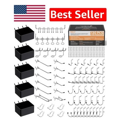 120PCS Pegboard Hook Assortment & Bins - Durable Tool Storage Solution