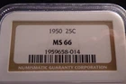 1950 Washington Silver Quarter NGC MS66