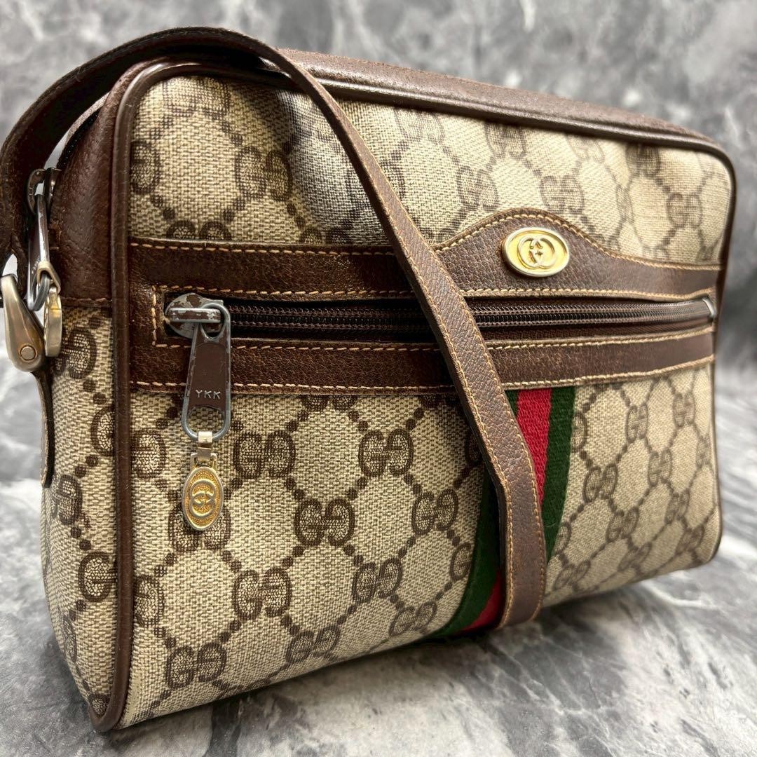 GUCCI 001.3654.5 GG Sherry Line Borsa a tracolla in pelle marrone beige oro h...