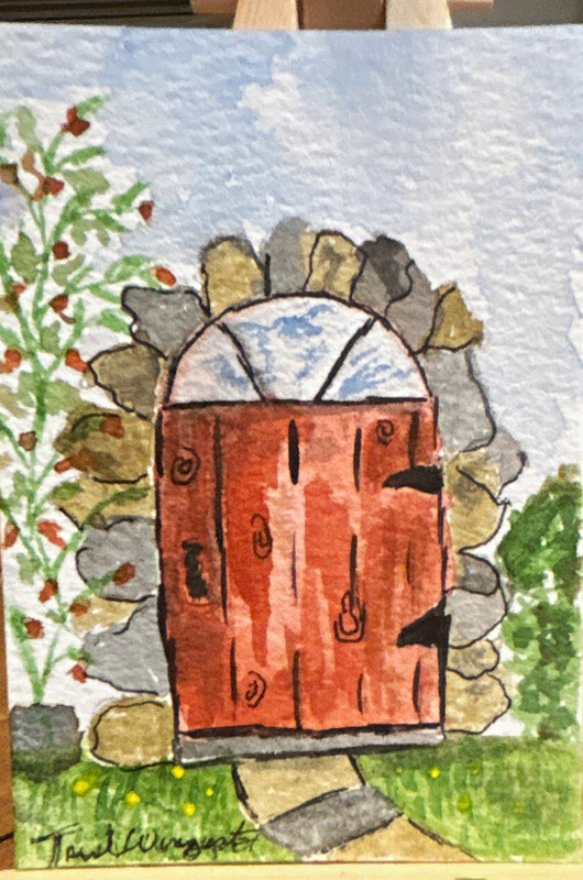 “Secret Cottage Door” OOAK ACEO Watercolor Paper 2026 Signed