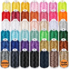 s – 42 Spools of Huge Spool 4000M(4400Y) Polyester Embroidery Machine Thread for