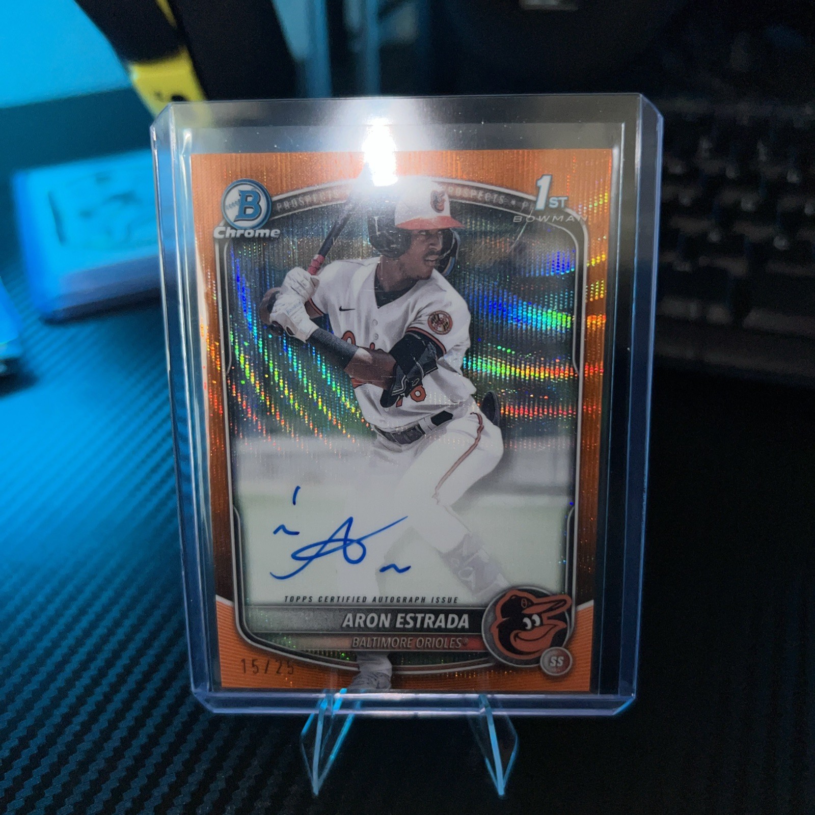 2025 Bowman Aron Estrada Auto Orange Wave /25 Chrome 1st Orioles CPA-AES